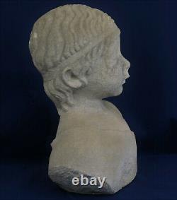 SCULPTURE en GRES Ancien Buste d'Enfant Romain en Grès Sculpté