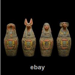 STATUE ÉGYPTIENNE ANCIENNE UNIQUE 4 Pot canope Anubis et Isis Sculpture