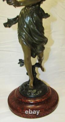 STATUE JEUNE FEMME DEESSE REGULE PATINE BRONZE PIED DE LAMPE 19ème ANCIENNE