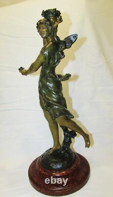STATUE JEUNE FEMME DEESSE REGULE PATINE BRONZE PIED DE LAMPE 19ème ANCIENNE