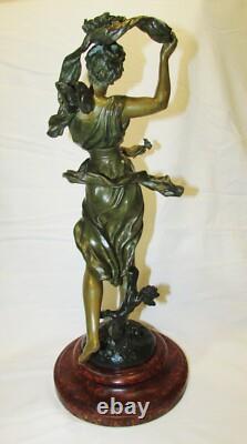 STATUE JEUNE FEMME DEESSE REGULE PATINE BRONZE PIED DE LAMPE 19ème ANCIENNE
