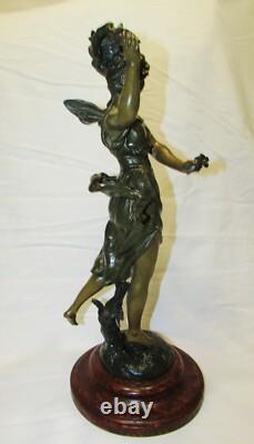STATUE JEUNE FEMME DEESSE REGULE PATINE BRONZE PIED DE LAMPE 19ème ANCIENNE