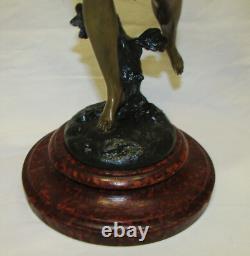STATUE JEUNE FEMME DEESSE REGULE PATINE BRONZE PIED DE LAMPE 19ème ANCIENNE