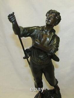 STATUE de JEUNE HOMME REGULE PATINE BRONZE E. F. ROUSSEAU 19ème siècle ANCIENNE