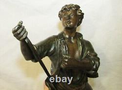 STATUE de JEUNE HOMME REGULE PATINE BRONZE E. F. ROUSSEAU 19ème siècle ANCIENNE