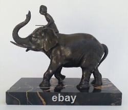 SUBLIME ancienne SCULPTURE CORNAC SUR ELEPHANT régule patine bronze socle marbre