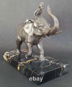SUBLIME ancienne SCULPTURE CORNAC SUR ELEPHANT régule patine bronze socle marbre
