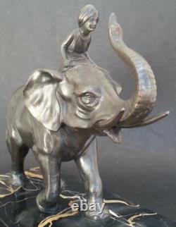 SUBLIME ancienne SCULPTURE CORNAC SUR ELEPHANT régule patine bronze socle marbre