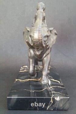 SUBLIME ancienne SCULPTURE CORNAC SUR ELEPHANT régule patine bronze socle marbre