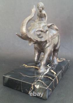 SUBLIME ancienne SCULPTURE CORNAC SUR ELEPHANT régule patine bronze socle marbre