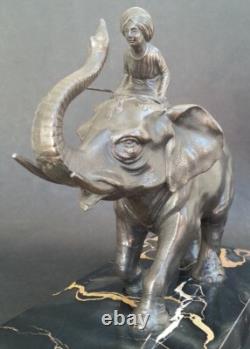 SUBLIME ancienne SCULPTURE CORNAC SUR ELEPHANT régule patine bronze socle marbre