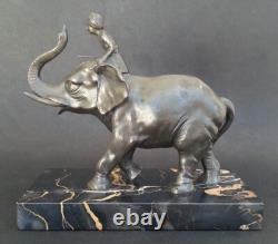 SUBLIME ancienne SCULPTURE CORNAC SUR ELEPHANT régule patine bronze socle marbre