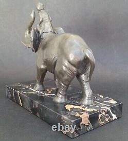SUBLIME ancienne SCULPTURE CORNAC SUR ELEPHANT régule patine bronze socle marbre
