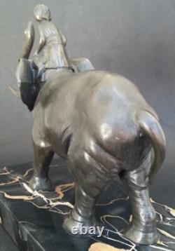 SUBLIME ancienne SCULPTURE CORNAC SUR ELEPHANT régule patine bronze socle marbre