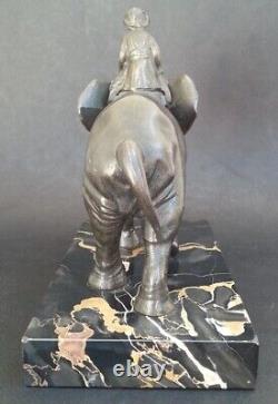 SUBLIME ancienne SCULPTURE CORNAC SUR ELEPHANT régule patine bronze socle marbre