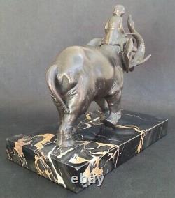 SUBLIME ancienne SCULPTURE CORNAC SUR ELEPHANT régule patine bronze socle marbre