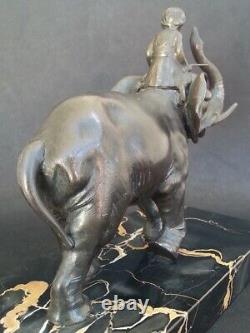 SUBLIME ancienne SCULPTURE CORNAC SUR ELEPHANT régule patine bronze socle marbre
