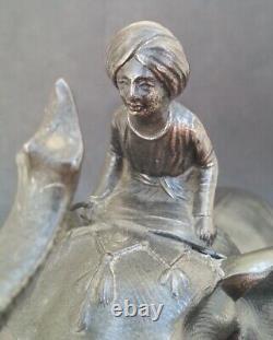 SUBLIME ancienne SCULPTURE CORNAC SUR ELEPHANT régule patine bronze socle marbre