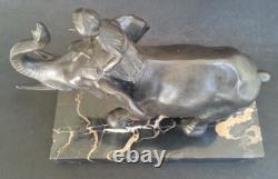 SUBLIME ancienne SCULPTURE CORNAC SUR ELEPHANT régule patine bronze socle marbre