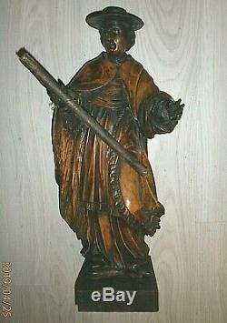 SUPERBE ANCIENNE STATUE/SAINT EVEQUE/FIN XVIII-DEBUT XIXé/BOIS NOYER/H. TOTALE 44