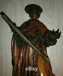 SUPERBE ANCIENNE STATUE/SAINT EVEQUE/FIN XVIII-DEBUT XIXé/BOIS NOYER/H. TOTALE 44