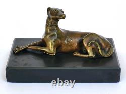 SUPERBE ancienne SCULPTURE CHIEN LEVRIER en BRONZE XIXe sur socle en marbre noir
