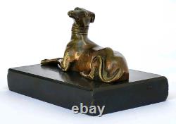 SUPERBE ancienne SCULPTURE CHIEN LEVRIER en BRONZE XIXe sur socle en marbre noir