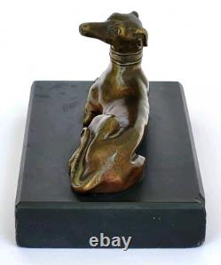 SUPERBE ancienne SCULPTURE CHIEN LEVRIER en BRONZE XIXe sur socle en marbre noir