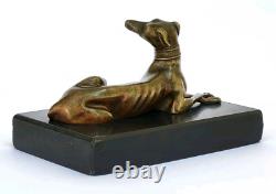 SUPERBE ancienne SCULPTURE CHIEN LEVRIER en BRONZE XIXe sur socle en marbre noir