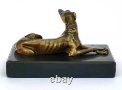 SUPERBE ancienne SCULPTURE CHIEN LEVRIER en BRONZE XIXe sur socle en marbre noir