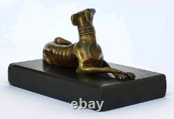 SUPERBE ancienne SCULPTURE CHIEN LEVRIER en BRONZE XIXe sur socle en marbre noir