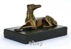 SUPERBE ancienne SCULPTURE CHIEN LEVRIER en BRONZE XIXe sur socle en marbre noir