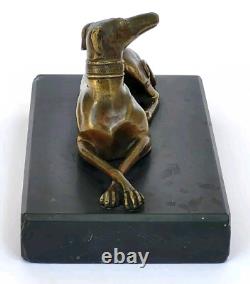 SUPERBE ancienne SCULPTURE CHIEN LEVRIER en BRONZE XIXe sur socle en marbre noir