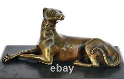 SUPERBE ancienne SCULPTURE CHIEN LEVRIER en BRONZE XIXe sur socle en marbre noir