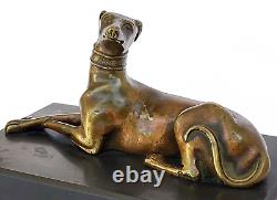 SUPERBE ancienne SCULPTURE CHIEN LEVRIER en BRONZE XIXe sur socle en marbre noir