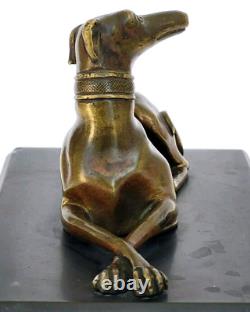 SUPERBE ancienne SCULPTURE CHIEN LEVRIER en BRONZE XIXe sur socle en marbre noir