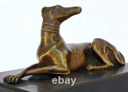 SUPERBE ancienne SCULPTURE CHIEN LEVRIER en BRONZE XIXe sur socle en marbre noir