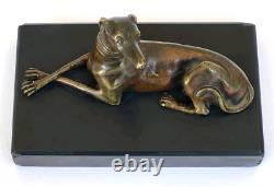 SUPERBE ancienne SCULPTURE CHIEN LEVRIER en BRONZE XIXe sur socle en marbre noir
