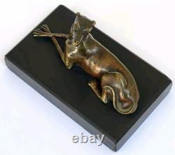 SUPERBE ancienne SCULPTURE CHIEN LEVRIER en BRONZE XIXe sur socle en marbre noir