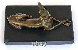 SUPERBE ancienne SCULPTURE CHIEN LEVRIER en BRONZE XIXe sur socle en marbre noir