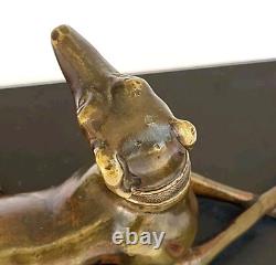 SUPERBE ancienne SCULPTURE CHIEN LEVRIER en BRONZE XIXe sur socle en marbre noir