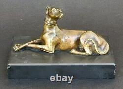 SUPERBE ancienne SCULPTURE CHIEN LEVRIER en BRONZE XIXe sur socle en marbre noir