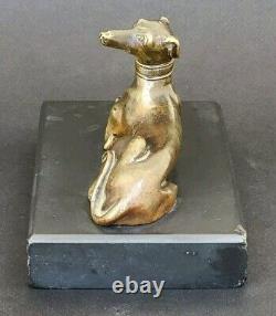 SUPERBE ancienne SCULPTURE CHIEN LEVRIER en BRONZE XIXe sur socle en marbre noir