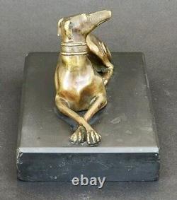 SUPERBE ancienne SCULPTURE CHIEN LEVRIER en BRONZE XIXe sur socle en marbre noir