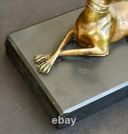 SUPERBE ancienne SCULPTURE CHIEN LEVRIER en BRONZE XIXe sur socle en marbre noir