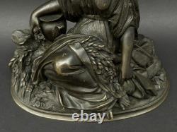 SUPERBE ancienne SCULPTURE XIXe en BRONZE femme avec fleurs en TBE