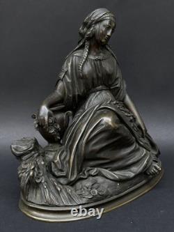 SUPERBE ancienne SCULPTURE XIXe en BRONZE femme avec fleurs en TBE
