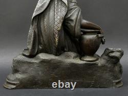 SUPERBE ancienne SCULPTURE XIXe en BRONZE femme avec fleurs en TBE