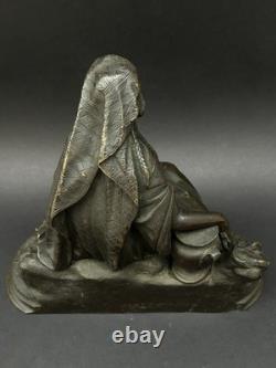 SUPERBE ancienne SCULPTURE XIXe en BRONZE femme avec fleurs en TBE