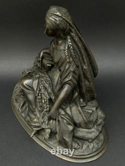 SUPERBE ancienne SCULPTURE XIXe en BRONZE femme avec fleurs en TBE